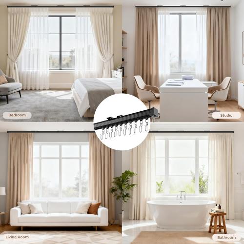 Ceiling Curtain Track Black 12-15 ft Heavy Duty Ceiling/Wall Mount Rail