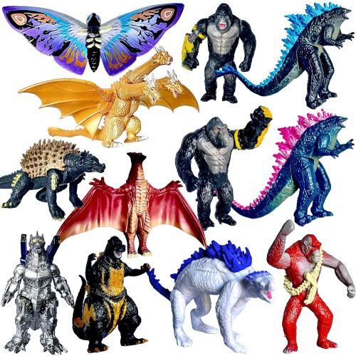 TwCare Set of 12 Godzilla x Kong: The New Empire, Dinosaur Dragon Toys Action Figures, Evolved Basic Exquisite Battle Roar B.E.A.S.T. Glove Shimo Frost Bite Mecha King Ghidorah Cake Toppers Pack