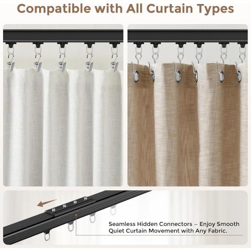 Ceiling Curtain Track Black 12-15 ft Heavy Duty Ceiling/Wall Mount Rail