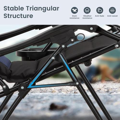 PHI VILLA Zero Gravity Chair Set of 2, Padded Anti Gravity Recliner, Oversized 28 Wide Seat, Foldable Patio Lounger with Armrest & Cup Holder, Supports 400 LBS (Blue Black)