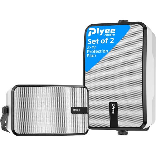 400W Outdoor Bluetooth Speakers, Wireless Sync Between Speakers, Powerful Bass, Wall Mount for Patio, Porch, Gazebo, Garage, 2-Pack, White(MZ-621)