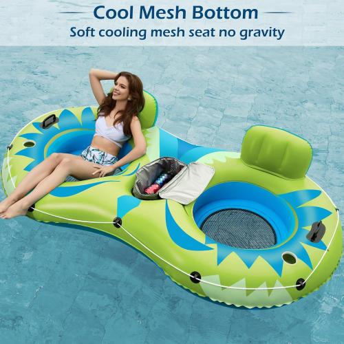 Jasonwell Inflatable River Tube Float - 2 Person Heavy Duty Pool Float with Removable Cooler, Lake Water Tubes for Floating, Raft Lounge Floatie with 2 Cup Holders for Adults