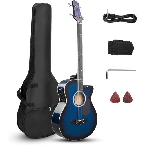 Ktaxon 4 String Acoustic Bass Guitar, Full Size Bass Guitar Kit, Blue