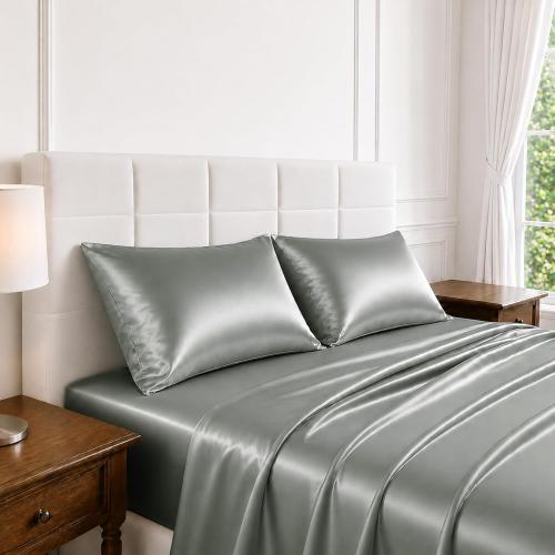Silky Satin Sheet Set Queen Size 4 Piece Hair Care Silver Grey