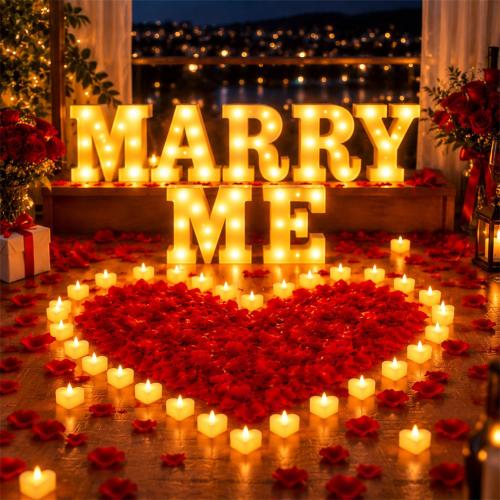 Hortsun Marry Me Light up Letters Proposal Decorations Red