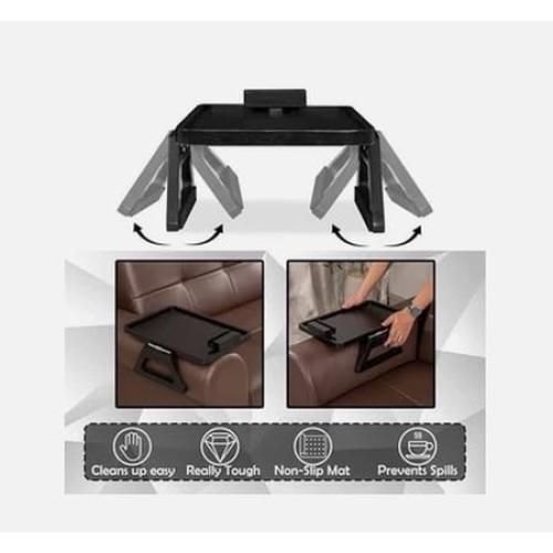 Smart Design Acacia Armrest Tray, Black, Non-Slip Sofa Arm Clip Table for Drinks, Snacks & Devices