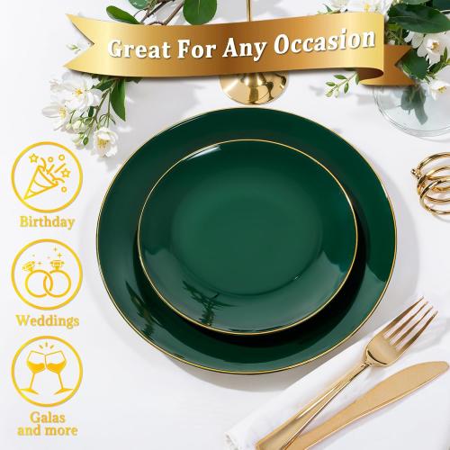 Green and Gold Plastic Plates 10.25″ Disposable Dinner Plate