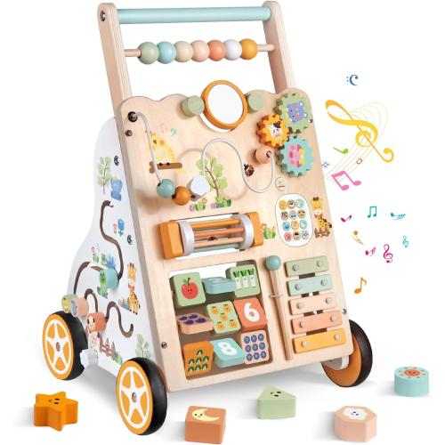 Weilim Wooden Baby Walker, 10-in-1 Montessori Push Walker for Toddlers 1