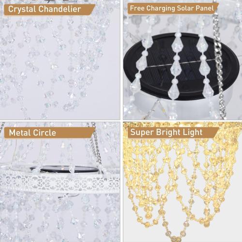 Solar Hanging Crystal Chandelier Outdoor Decorative Garden Light