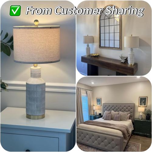 USumkky 25 Modern Ceramic Lamps Single Table Lamp for Living Room Bedroom Farmhouse Nightstand Bedside Lamps