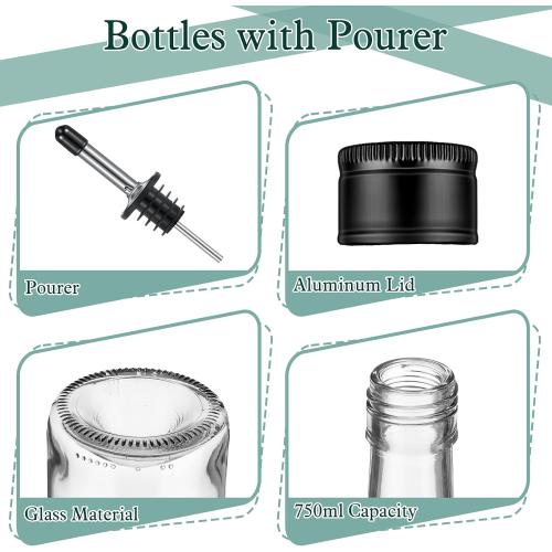Maxdot 10 Pcs Long Neck Glass Bottles with Pourer for Bar Wine Syrup