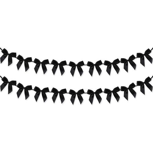 2pcs Bow Garland Banner, Ribbon Bow Party Decorations for Baby Shower Girls Bow Coquette Birthday Party Decor (Black)