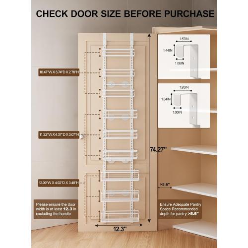 Delamu 9-Tier Over the Door Pantry Organizer, Adjustable Pantry Door Organizers and Storage, Metal Hanging Basket Wall Spice Rack Seasoning Organizer, Door Organizer Kitchen Bedroom Bathroom,12White