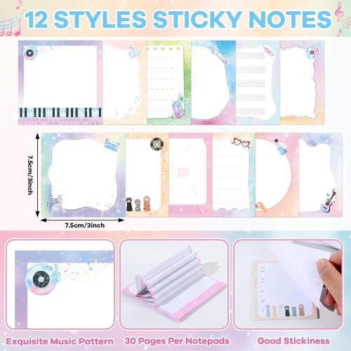 24 Pcs Music Party Favors Set Includes Music Note Sticky Notes and Music Pens Singer Sticky Note Singer Birthday Gifts Memo Notes Pads Ballpoint Pens for Musical School Student Teacher Supplies