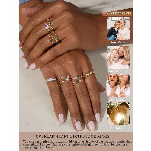Heart Birthstone Gold Rings for Women Non Tarnish Promise Ring Size 6-10
