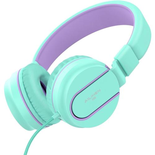 AILIHEN I35 Kids Headphones for School with Mic, 93dB Volume, Green Purple