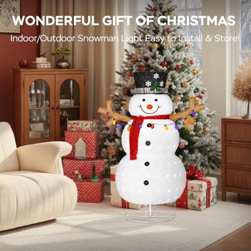 5ft Lighted Pop-up Snowman Outdoor Christmas Lawn Decor, 60 Large 3D Snowman Holiday Decoration with White 200 LEDs for Lawn, Yard, Garden
