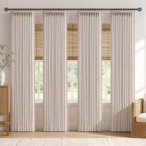 MIULEE 4 Panels Set Pinch Pleated Linen Curtains 96 Inches Long Cream White