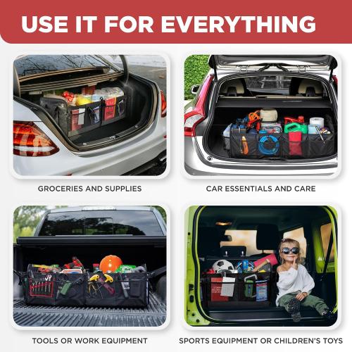 TRUNKCRATEPRO - XL Trunk Organizer For SUV, Car, Truck with 6 Compartments Adjustable Collapsible Portable Non-Skid Premium Cargo Storage Truck Organizer W Straps, Heavy Loads (Extra Large, Gray)