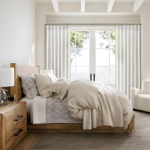 102 Inch Long Curtains for Living/Dining Room, Elegant Pinch Pleated Linen Curtain 102 inches Light Filter Privacy That Let Light in Cortinas para Sala Modernas 2 Panels Set Beige White