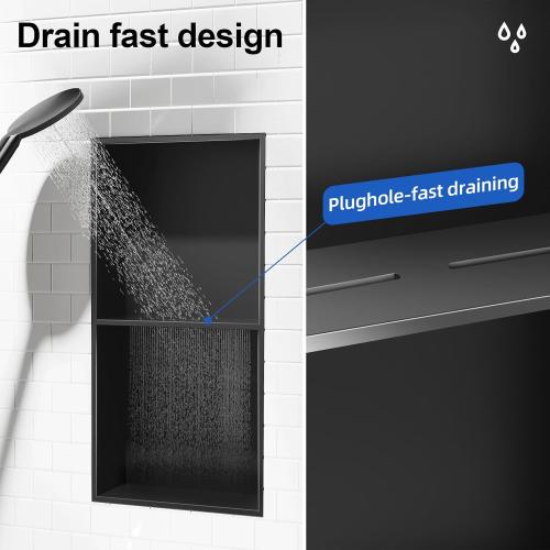 Bathbliss Shower Niche, No‑Tile Recessed Wall Niche, 11.18x22.3 SUS304 Stainless Steel Shelf, Leak‑Proof Waterproof for Bathroom Storage, Matte Black Shower Niche
