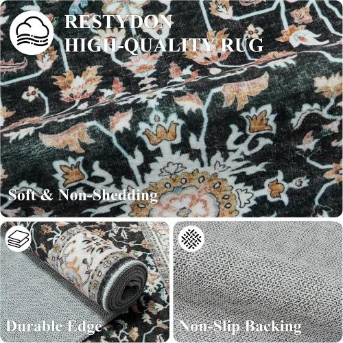 TOPRUUG 3x8 Washable Hallway Runner Rug: Soft Non-Slip Black Kitchen Rug