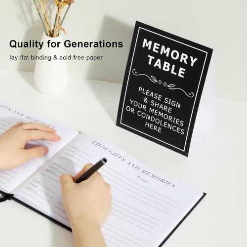 Funeral Guest Book for Memorial Service, Hardcover Funeral Sign in Book for Guests, Celebration of Life Decor with Pen and Sign, in Loving Memory Book Sympathy Gift Box-Black