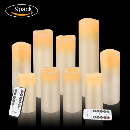 Vinkor Flameless Candles Battery Operated Candles Real Wax Pillar LED Candles with 10-Key Remote and Cycling 24 Hours Timer (Ivory 4 5 6 7 8 9)