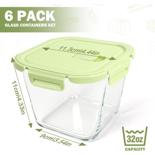 Borosilicate Glass Soup Containers with Lids, 4 Cup/32 oz, 6 Pack