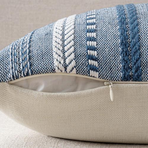 ANRODUO Pack of 2 Boho Throw Pillow Covers 24x24 Inch Farmhouse Decorative Couch Pillow Cases Jacquard Cushion Cover Neutral Accent Pillows of Bed Sofa Bedroom Living Room Home Decor, Navy Blue
