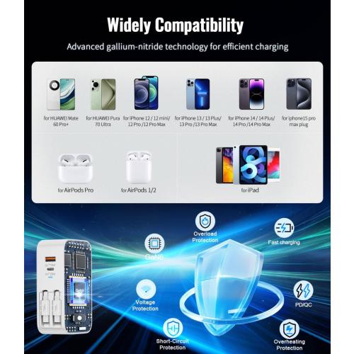 4 in 1 Retractable USB C Charger,40W Retractable Phone Charger Wall Plug