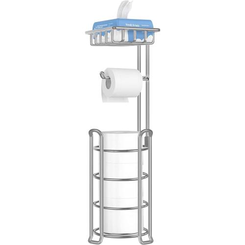 TomCare Toilet Paper Holder Free Standing with Shelf, Stable 4 Raised Feet