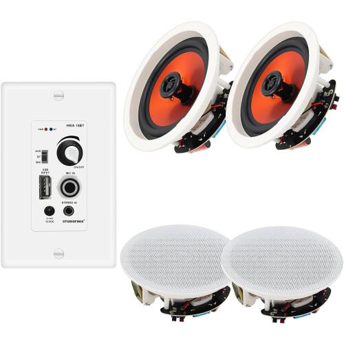 STUDIOFINIX 6.5 Inch Bluetooth Ceiling Speakers,600W 2-Way System with Wall Amplifier,for Home Theater, Living Room,Office,Kichten,Study Room,Basement,Covered Patio and Flush Mount (4 Speakers)