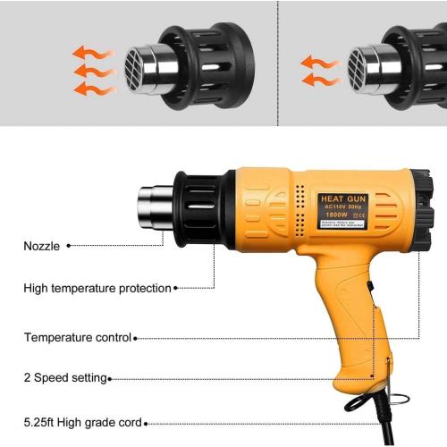 SEEKONE 1800W Heat Gun Variable Temp 122℉-1202℉ for Crafts, Shrink Wrap