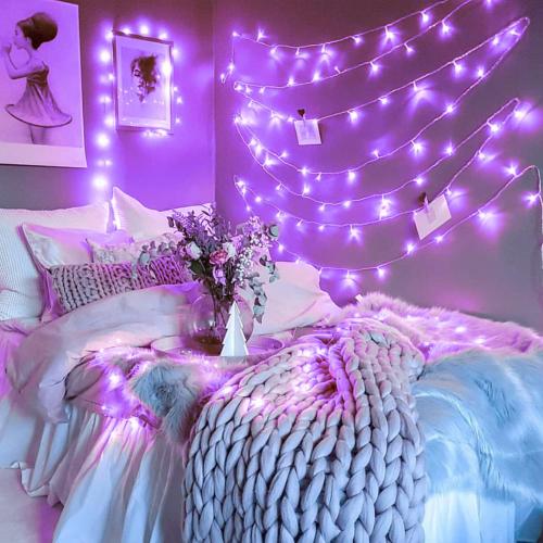 JMEXSUSS 200 LED Purple Halloween String Lights Indoor Outdoor Clear Wire