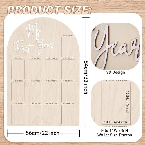 Bosctanuc Large My First Year Picture Frame for 33 x 22 Inch | Wooden Photo Board ,12 Monthly Photo Display 1st Birthday Decorations Baby Gift for Newborn Keepsake,Baby Monthly Milestone