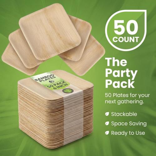 Square 6 inch Bamboo Leaf Plates 50 plates 2pack  one small and one big ‼️