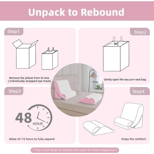 Wedge Pillow Set for After Surgery,Pink,5PCS-23.2