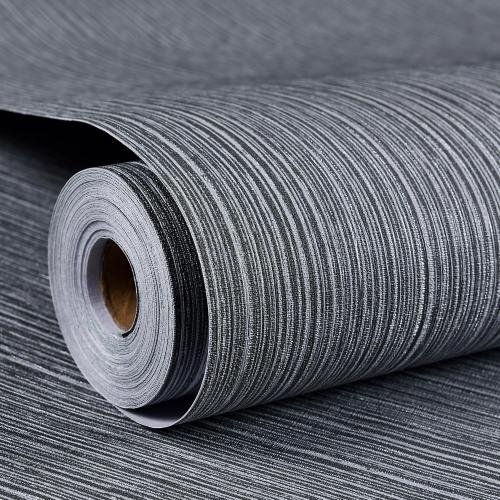 Haimin Grasscloth Wallpaper Textured 24in X 393in Fabric Contact Paper Gray Wall Paper Textured Linen Wallpaper Peel and Stick Self-Adhesive Thick Vinyl Embossed Film Wallpaper (Gray)