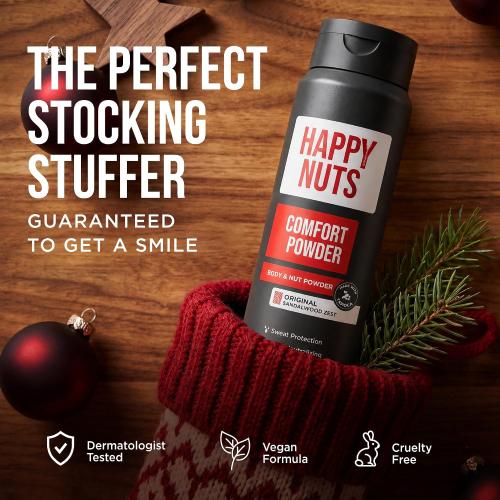 HAPPY NUTS Comfort Powder Deodorant For Men: Anti-Chafing, Sweat and Odor Control for Jock Itch, Aluminum-Free, 6 oz (1 Pack), Original Scent