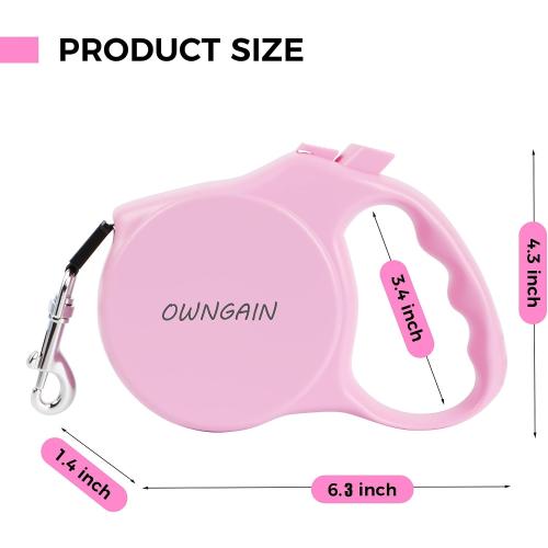 Pink Retractable Dog Leash,Strong Nylon Tape-One-Handed One Button Lock for Puppy, Cat, Pet Walking and Training,16ft Dog Walking Leash with 360°Tangle-Free Design,Anti-Slip Handle (Pink -Small)