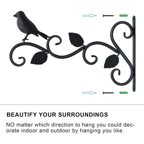 JIALAI HOME Hanging Plants Bracket 12 Bird Planter Outdoor Hooks Hangers for Flower Baskets Pot Bird Feeder Wind Chimes Lanterns Patio Garden Outdoor Indoor Metal Black, 4 Packs