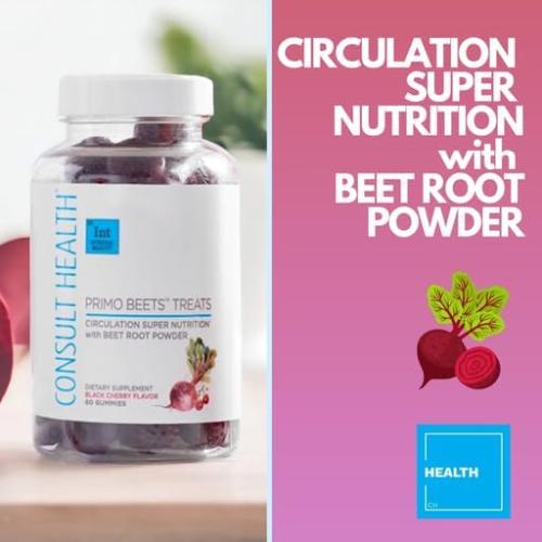 Consult Health - Primo Beets Treats Gummies - Circulation Super Nutrition with Beet Root Powder - Black Cherry Flavor