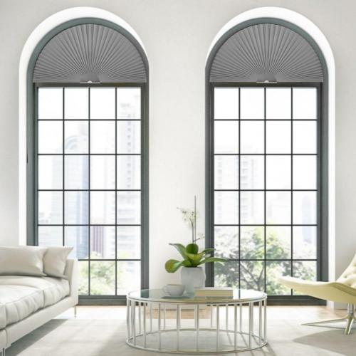 MALOKI Arch Window Shade,Light Filtering Pleated Shade,Half Circle Fabric Blinds Room Darkening Shades Easy Install Blinds Semi Circle Window Cover (1, Grey, 72x36)