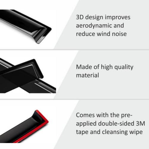 Voron Glass Tape-on Extra Durable Rain Guards for Trucks Chevrolet (Chevy) Silverado/GMC Sierra 2500HD, 3500HD 2020-2026 Crew Cab, Window Deflectors, Vent Window Visors, 4 Pieces - 120086v2