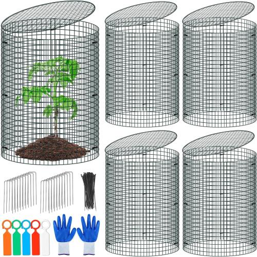 5 Pack Wire Plant Protector with Cover, 16x12 Detachable Metal Plant Protectors Mesh, Garden Plant Protectors for Shrubs Flowers Vegetables to Keep Rabbit & Chicken Animals Out