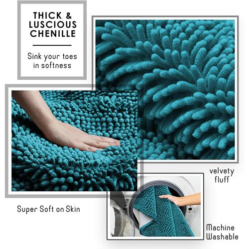 Hearth & Harbor Bathroom Rugs, Chenille Bath Mat - Machine Washable Bath Mats for Bathroom Non-Slip Backing Rubber, Quick Dry Bathroom Mat