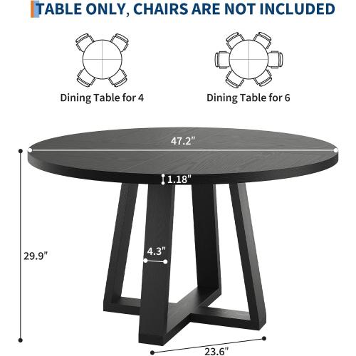 Garvee 47 inch Round Dining Table for 4-6 People, Black Kitchen Table