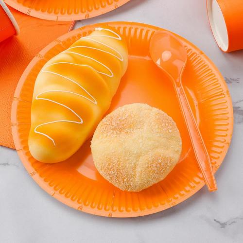 210pcs Orange Paper Plates Disposable Tableware Party Supplies- Includes 9 Dinner Plates, 7 Dessert Plates, 9oz Paper Cups, Napkins, Plastic Forks, Knives And Spoons For All Holiday Parties