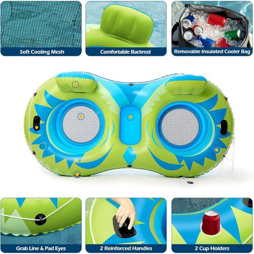 Jasonwell Inflatable River Tube Float - 2 Person Heavy Duty Pool Float with Removable Cooler, Lake Water Tubes for Floating, Raft Lounge Floatie with 2 Cup Holders for Adults